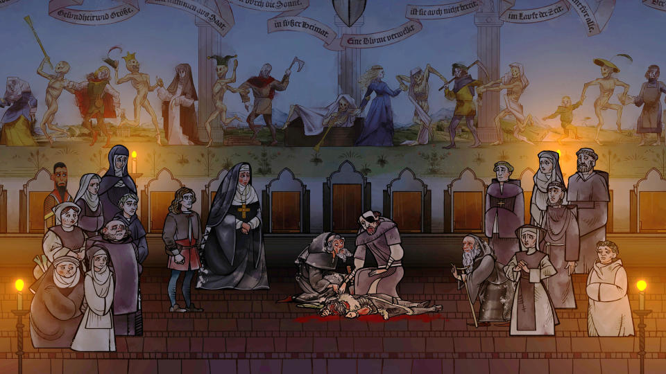 Esta imagen difundida por Obsidian Entertainment muestra una escena del videojuego "Pentiment". (Obsidian Entertainment vía AP)