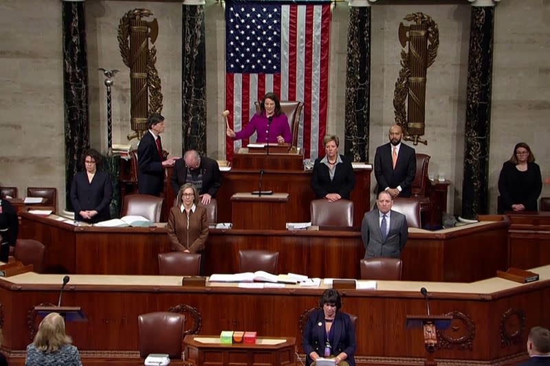 Rep. Diana Degette pounds the gavel to open the session ahead a vote on impeachment against President Trump on Capitol Hill