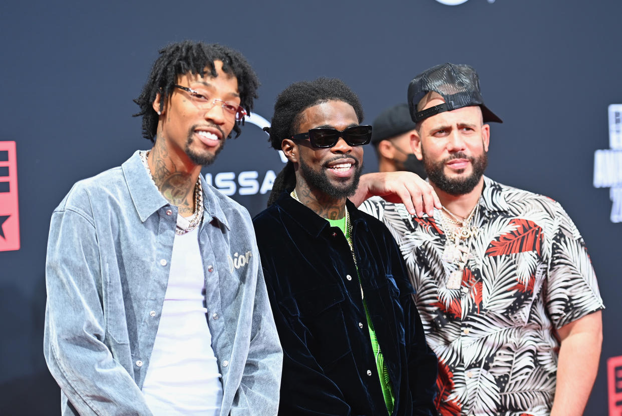 (L-R) Sonny Digital, Seddy Hendrix and DJ Drama attend the 2022 BET Awards at Microsoft Theater on June 26, 2022 in Los Angeles, California. - Credit: Paras Griffin/Getty Images for BET