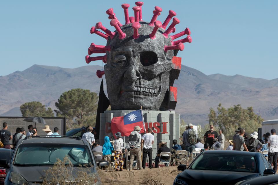 Chinese artist Weiming Chen unveiled the new CCP VIrrus II sculpture at his Liberty Sculpture Park in Yermo on June 5, 2022. His original anti-COVID-19 and anti-communist sculpture was burned after it was unveiled in 2021.