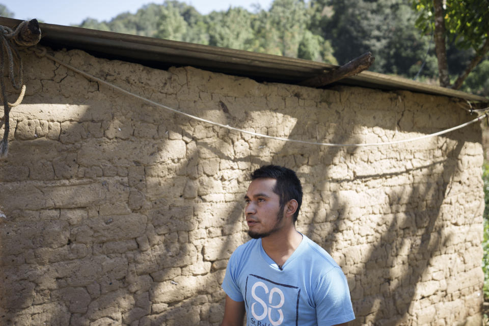 Pedro Mendez Salvador speaks during an interview about his brother Martin, in Chepol, in the western highlands of Guatemala, Saturday, Dec. 11, 2021. Martin Mendez Salvador, who was migrating to the United States, was injured while traveling in the truck that crashed in southern Mexico on Thursday, killing 55 migrants and injuring over 100. (AP Photo/Moises Castillo)