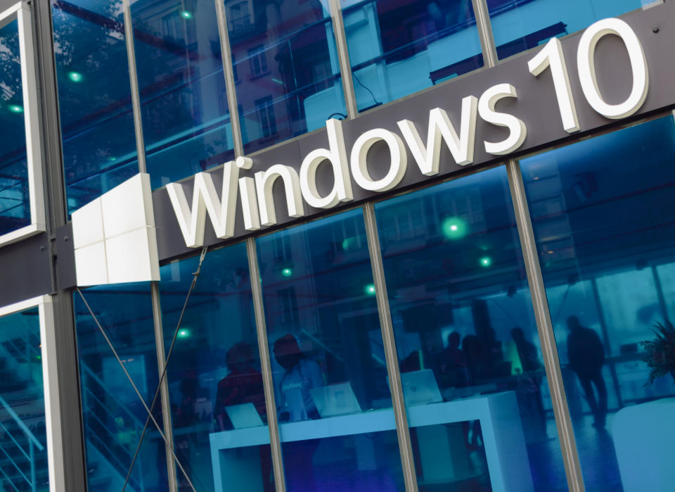 Paris, France - October 9, 2015: Facade of pavilion promoting Windows 10 - the latest operating system from Microsoft. The pavilion was situated on Place Georges Pompidou.