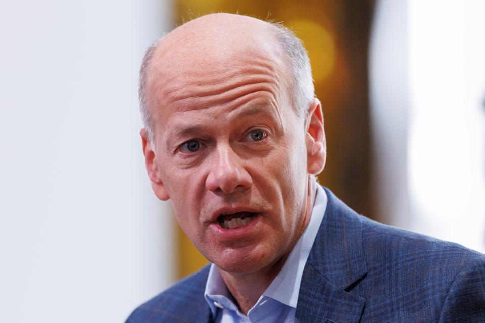 Greg Becker, President and CEO at SVB speaks  at the 2022 Milken Institute Global Conference in Beverly Hills, California, U.S., May 3, 2022.  REUTERS/Mike Blake