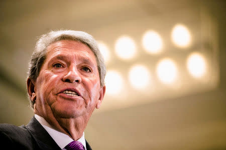 FILE PHOTO: Hunter Harrison, CEO of Canadian Pacific Railway Limited speaks to the economic community at a business luncheon in Toronto, March 2, 2015. REUTERS/Mark Blinch/File Photo