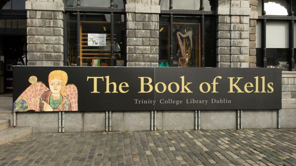 Book of Kells banner at TCD Dublin
