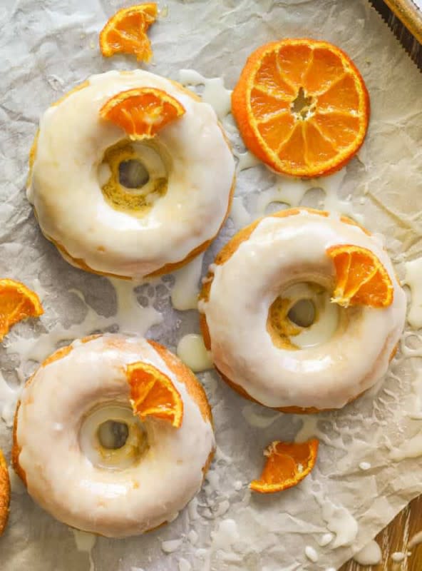 <p>Light, fluffy and incredibly moist, these orange olive oil baked donuts are a real taste sensation. The pungent, fruity oil balances perfectly with the orange and the sticky glaze finishes them off perfectly.</p><p><strong>Get the recipe: <a href="https://avirtualvegan.com/orange-olive-oil-baked-donuts/" rel="nofollow noopener" target="_blank" data-ylk="slk:Orange Olive Oil Baked Donuts;elm:context_link;itc:0;sec:content-canvas" class="link rapid-noclick-resp"><em>Orange Olive Oil Baked Donuts</em></a></strong></p>