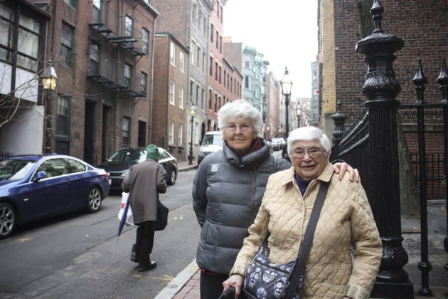 Susan McWhinney-Morse, right, and Tina DiMaggio at home in Beacon Hill (Alana Semuels)