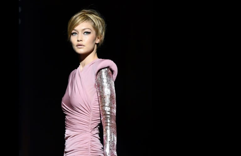 Model Gigi Hadid walks the runway for Tom Ford's show at New York fashion week in 2017