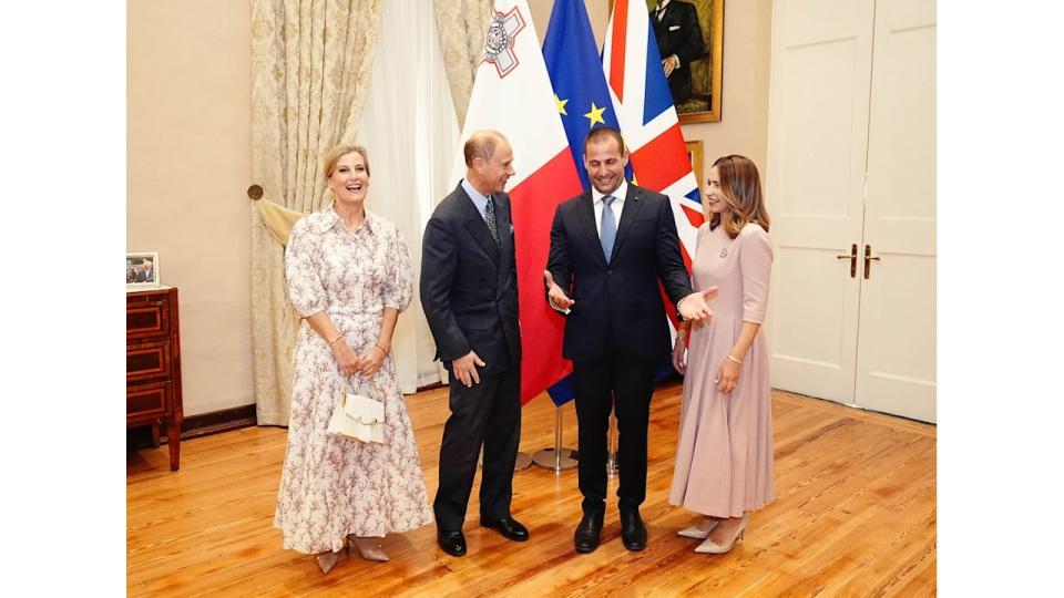 The Duke and Duchess of Edinburgh met the Prime Minister of Malta Dr Robert Abela, and his wife Dr Lydia Abela at Auberge de Castille