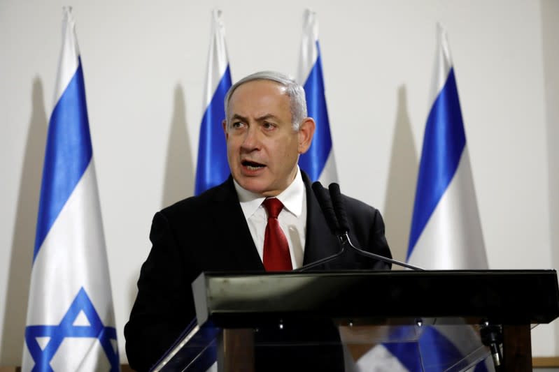 Israel's Prime Minister Benjamin Netanyahu delivers a joint statement in Tel Aviv, Israel