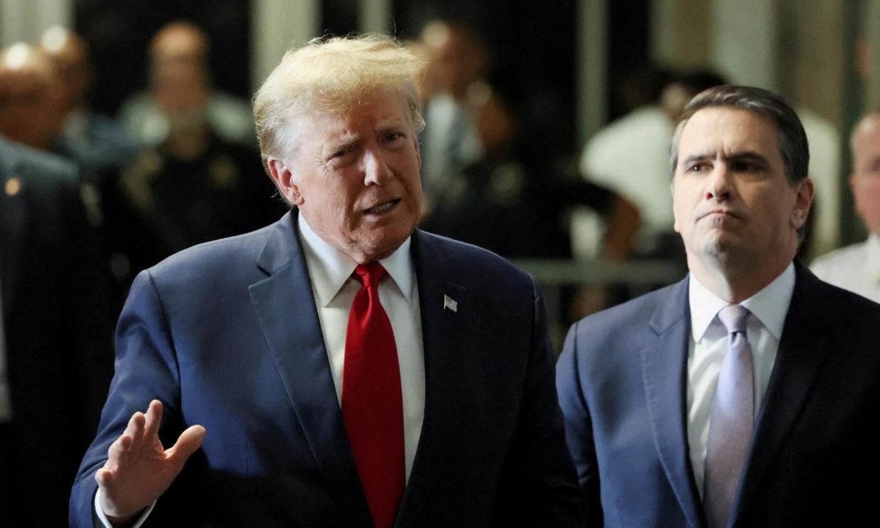 <span>Donald Trump at a hearing on the hush-money case, due to go to trial next month.</span><span>Photograph: Brendan McDermid/Reuters</span>