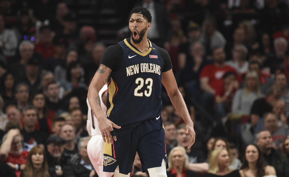 Anthony Davis shined bright on Saturday, leading the Pelicans to a 1-0 lead in their best-of-seven series against the Blazers. (Getty)