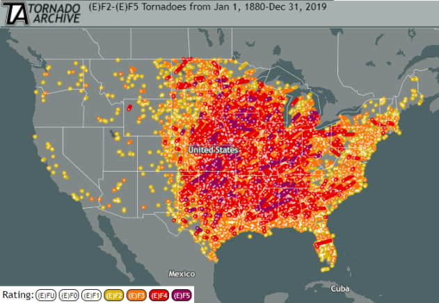 Significant (EF2+) Tornado Tracks 1880-2019