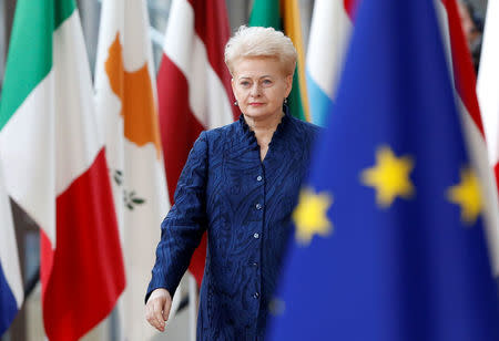 Lithuania's President Dalia Grybauskaite arrives at a European Union heads of state informal meeting in Brussels, Belgium February 23, 2018. REUTERS/Francois Lenoir