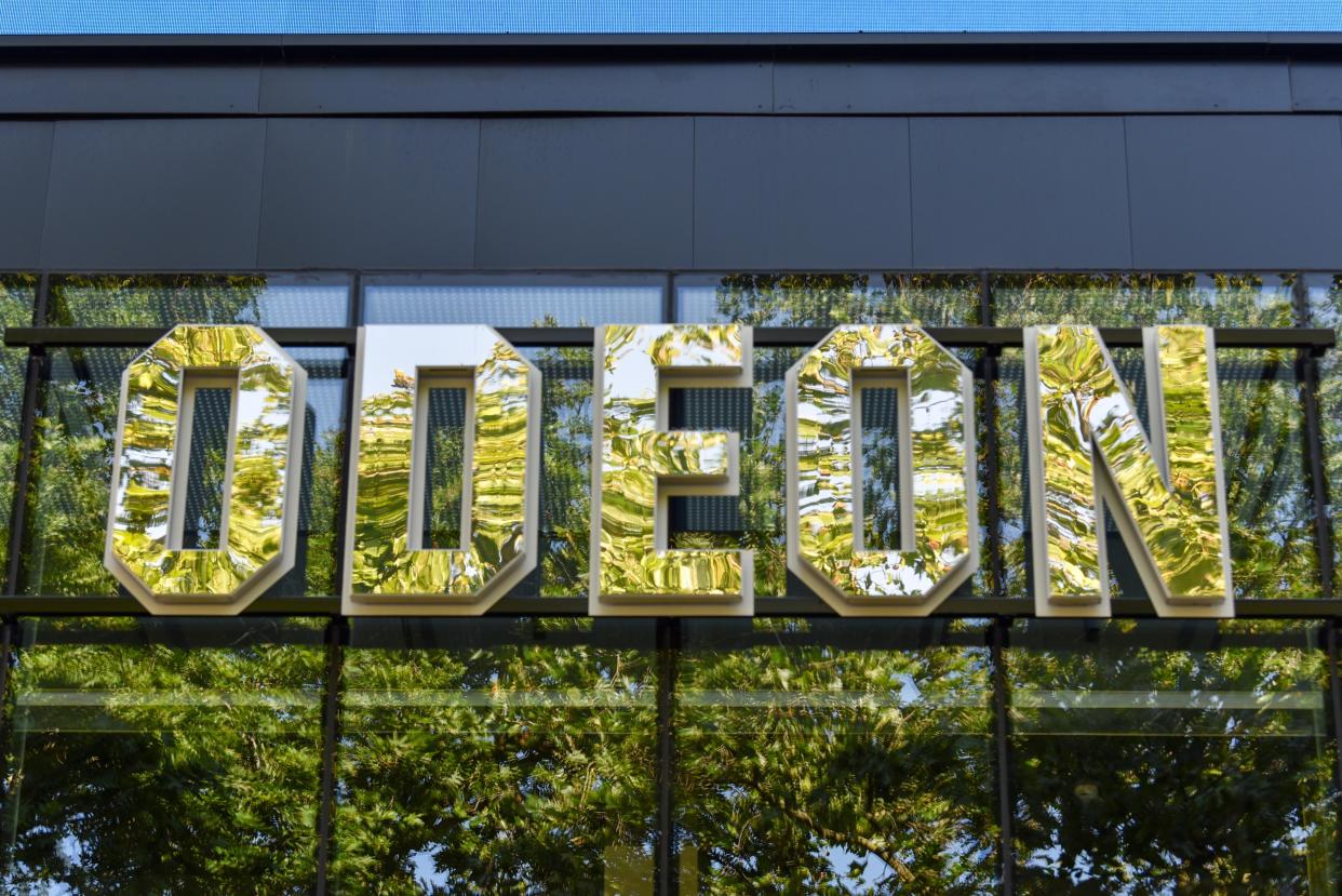 LONDON, UNITED KINGDOM - 2020/06/23: The Odeon Luxe cinema sign in London. British Prime Minister, Boris Johnson announced that cinemas can reopen in England from July 4 as restrictions of the Coronavirus Lockdown ease. (Photo by Dave Rushen/SOPA Images/LightRocket via Getty Images)