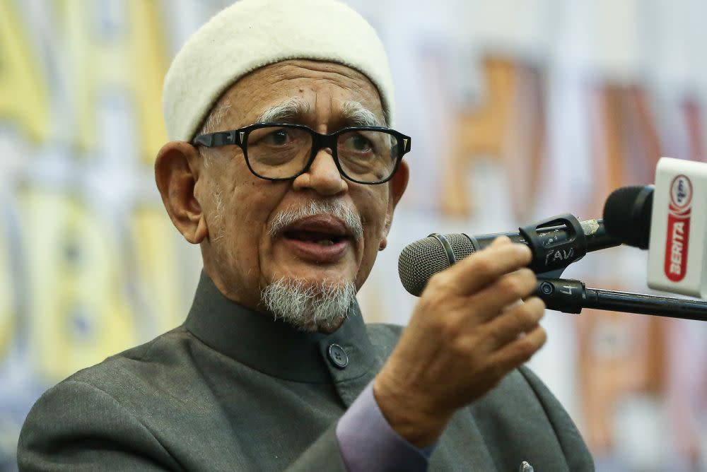 PAS president Datuk Seri Abdul Hadi Awang speaks during a Perikatan Nasional event at Universiti Malaya, Kuala Lumpur September 1, 2020. ― Picture by Yusof Mat Isa