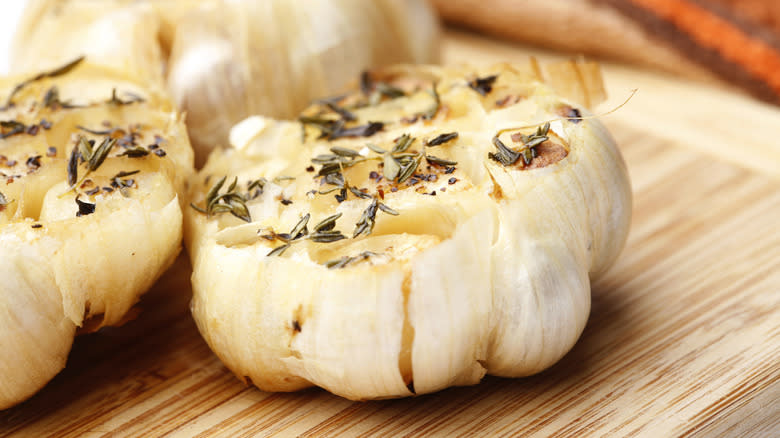 Heads of roasted garlic 