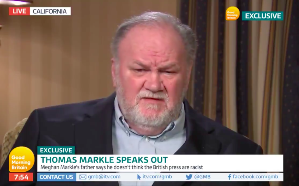 Thomas Markle gave an interview to Good Morning Britain (Picture: GMB/ITV)