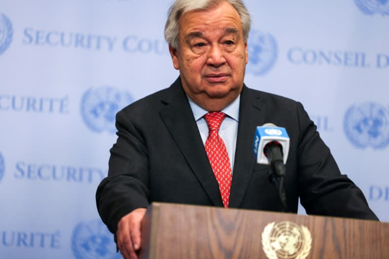 El portugués Antonio Guterres, secretario general de la ONU, habla en la sede del organismo en Nueva York el 5 de abril de 2024 (Charly TRIBALLEAU)