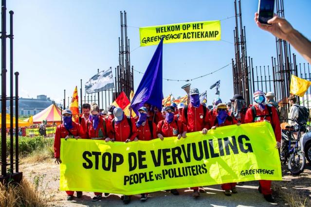 Environmental activists protest at Dutch Tata Steel plant