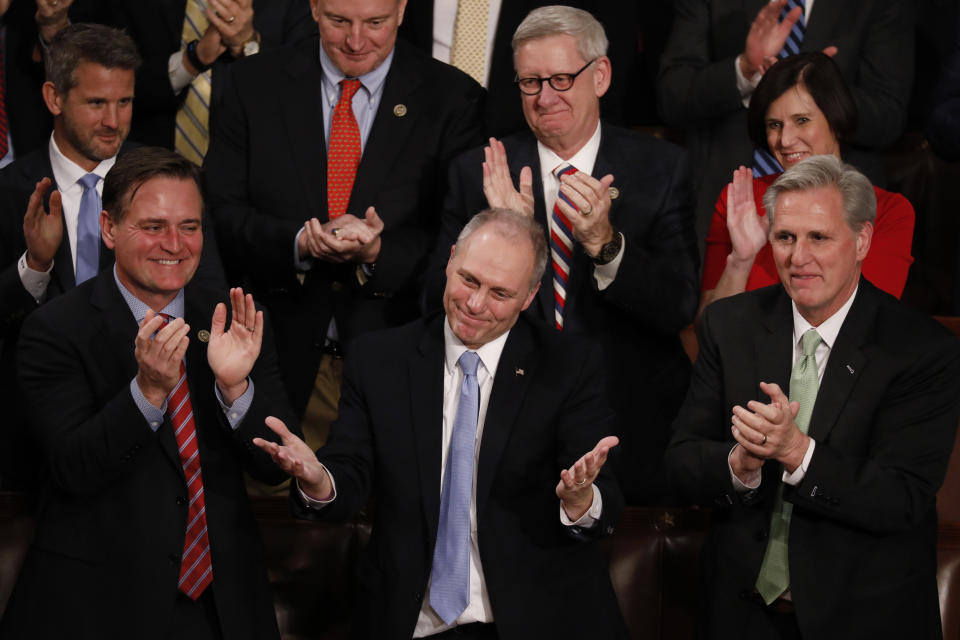 Scalise gestures after being mentioned