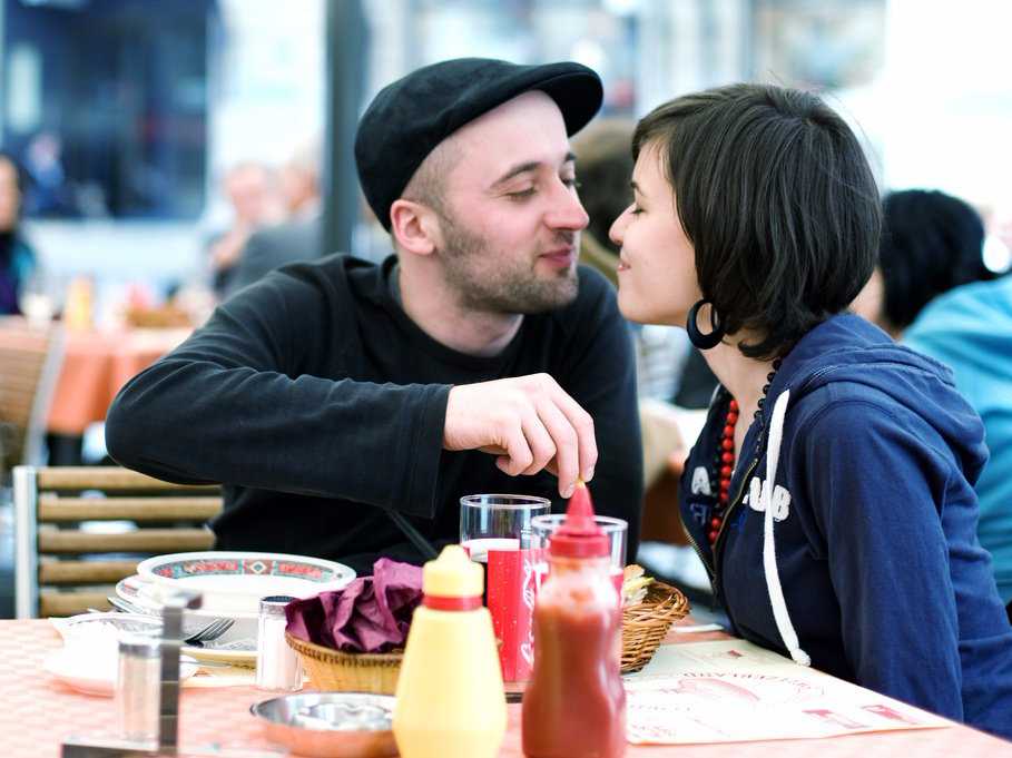 Happy Couple on Date at Restaurant