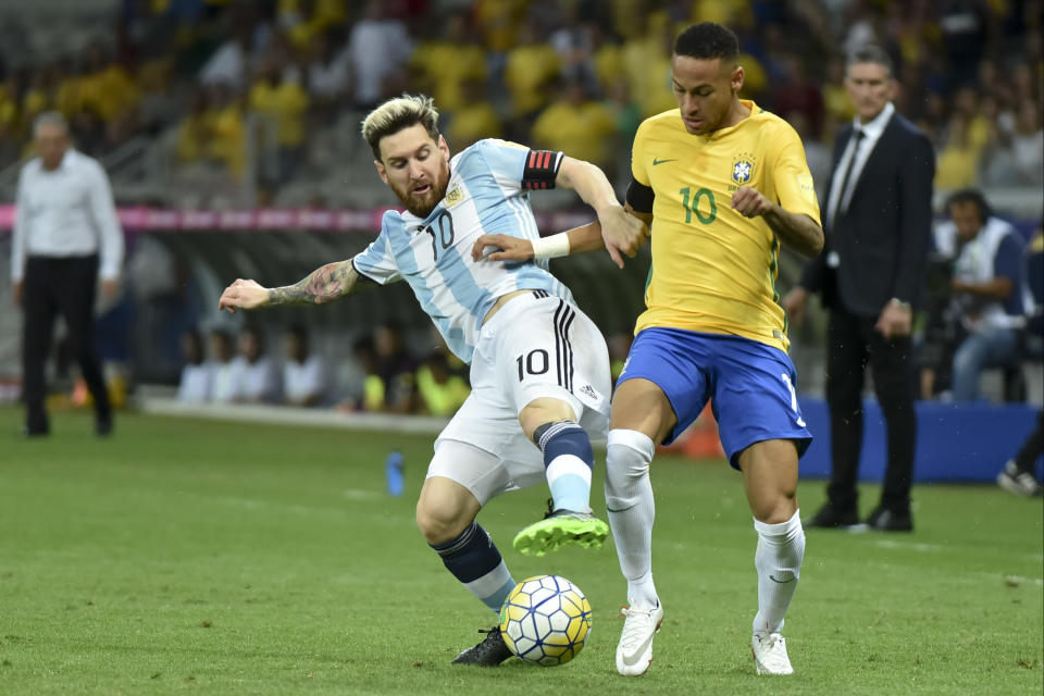 Argentina’s Lionel Messi and Brazil’s Neymar would both be described as forwards, but not necessarily strikers – though Messi has become one at times during his career. (Getty)