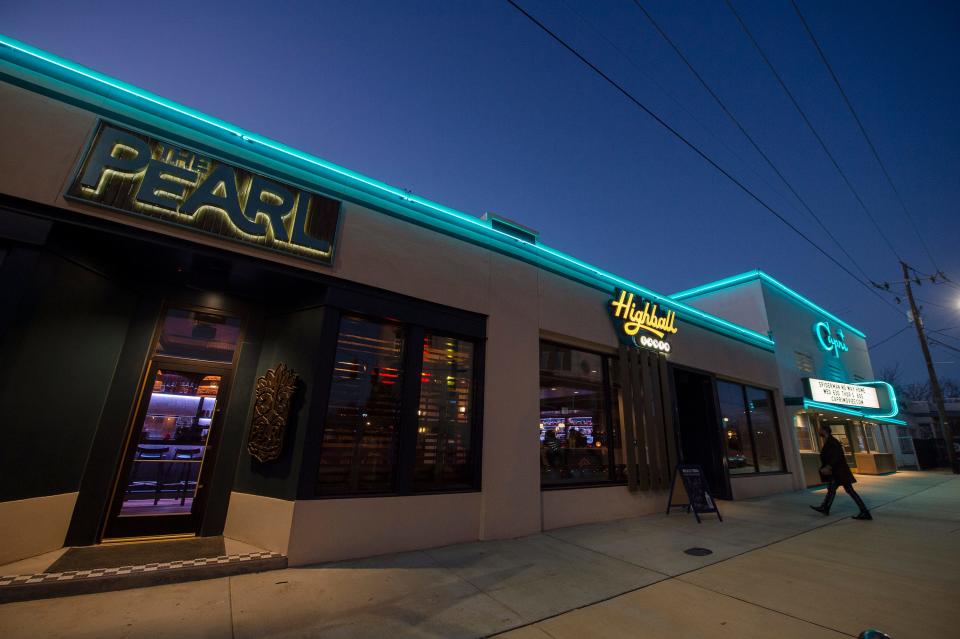 The Pearl tiki bar, from left, Highball Lanes, a full-serve restaurant and bar, and the Capri Theatre, are a section of the Fondren District in Jackson.
(Credit: Barbara Gauntt/Clarion Ledger)