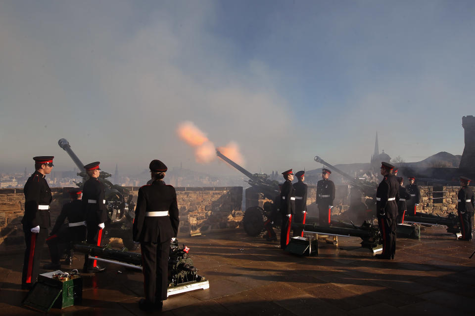 Gunners From The 105 Regiment Fire A 21 Gun Salute To Mark The Queen's Accession