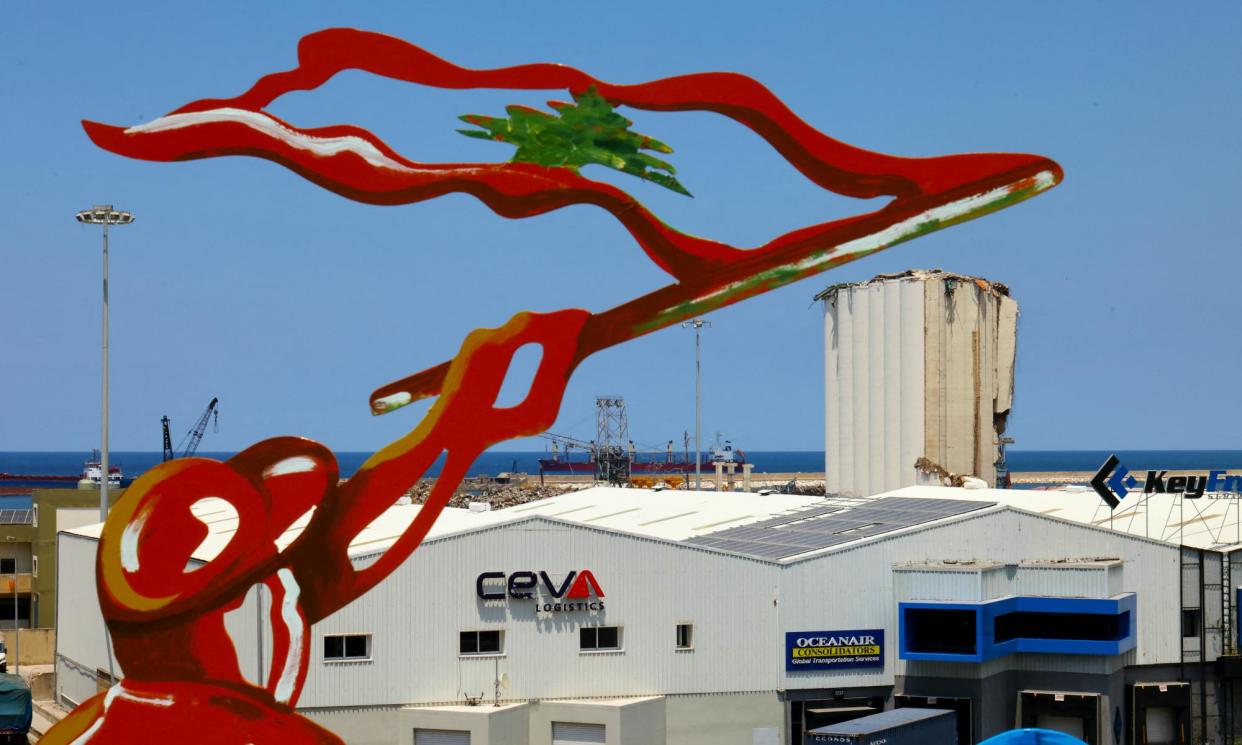 <span>A sculpture near Beirut’s port, where an explosion in August 2024 killed 220 people and caused $4bn of damage to the city.</span><span>Photograph: Ibrahim Amro/AFP/Getty Images</span>