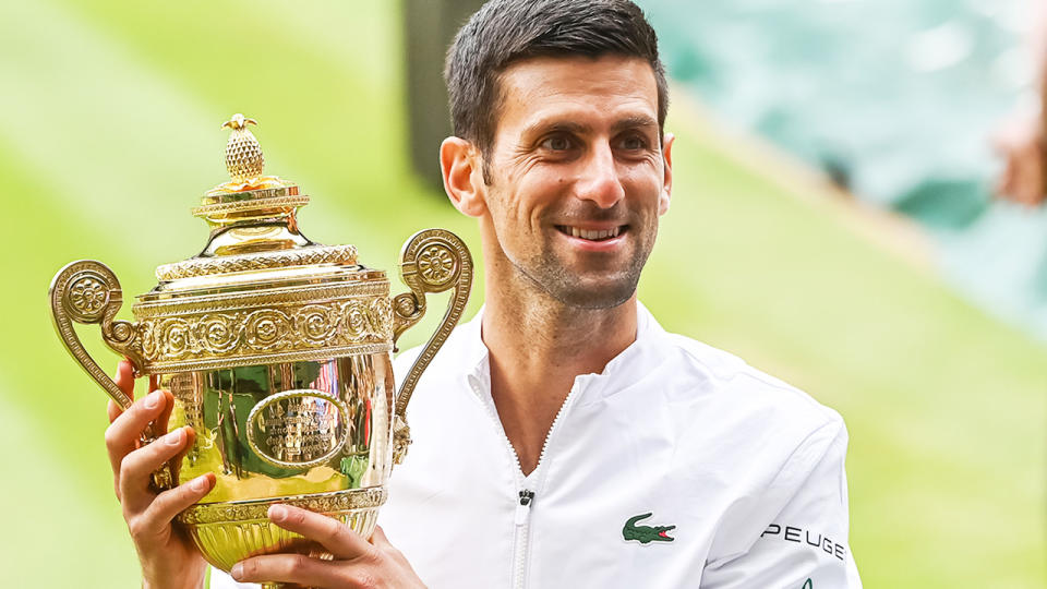 Novak Djokovic, pictured here with the trophy after winning his sixth Wimbledon crown.