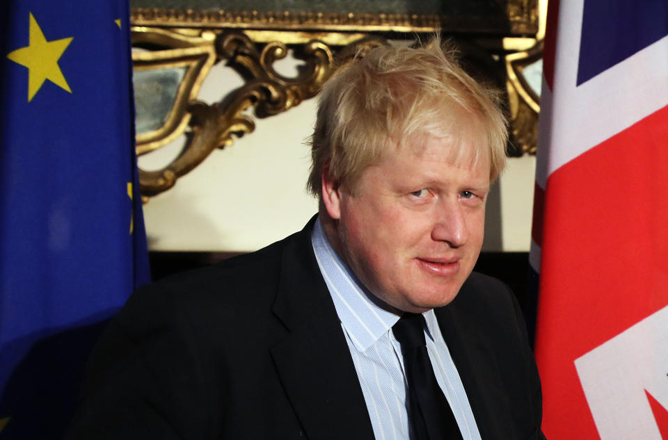 Foreign Secretary Boris Johnson during a meeting with Irish Foreign Minister Simon Coveney at Iveagh House in Dublin. Picture date: Friday November 17, 2017. See PA story POLITICS Johnson. Photo credit should read: Brian Lawless/PA Wire