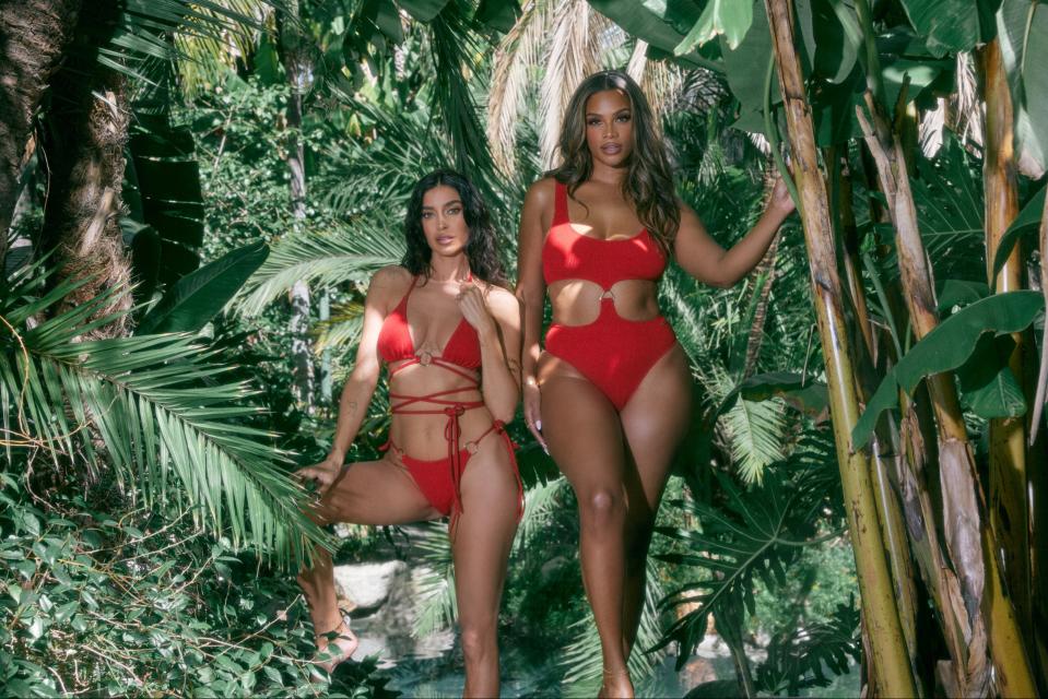 Nicole Williams English and Kamie Crawford in swimwear styles from Nia Lynn x Sports Illustrated Swimsuit