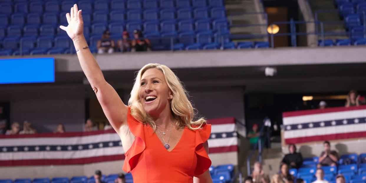 Republican Rep. Marjorie Taylor Greene of Georgia at a Trump rally in Wilkes-Barre, PA on September 3, 2022.