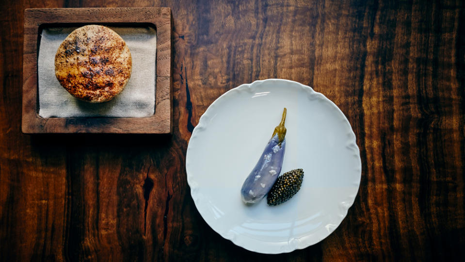 Eggplant and caviar. - Credit: Photo: courtesy The Restaurant at Meadowood