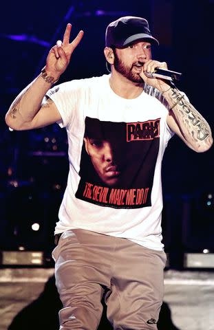 <p>C Flanigan/WireImage</p> Eminem performs during the Bonnaroo Music & Arts Festival in June 2018 in Manchester, Tennessee