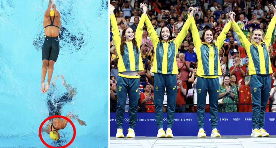 Jamie Perkins, pictured here alongside the final swimmers who won gold.