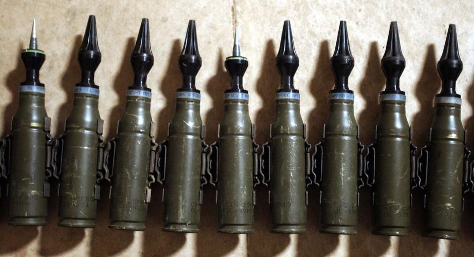 a row of us army 25mm rounds of deplete