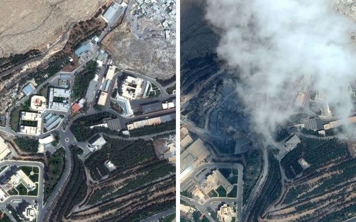 Before and after the missile strike on the Barzeh research centre in Syria - Satellite image ©2018 DigitalGlobe