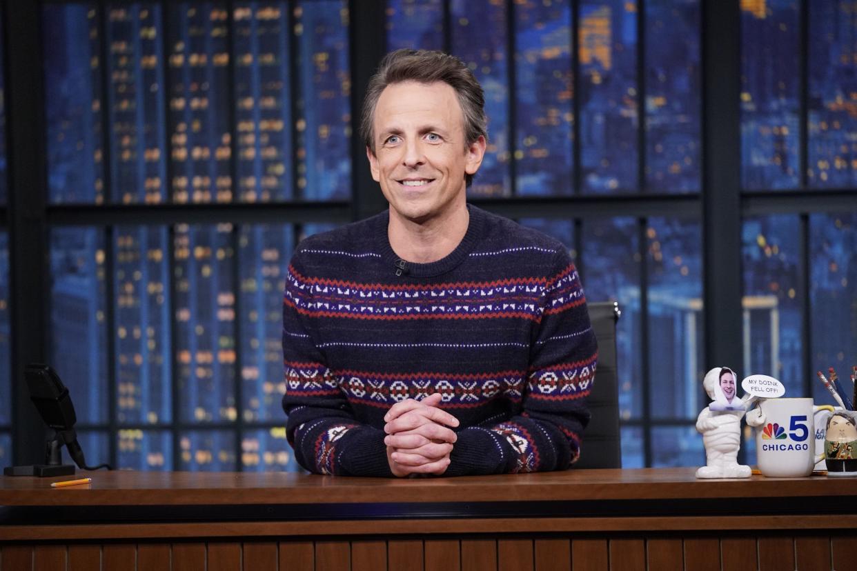 Seth Meyers is pictured on NBC's "Late Night with Seth Meyers." 