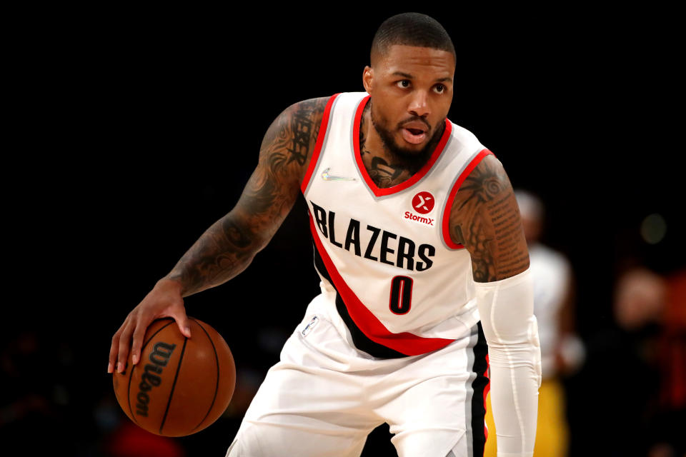 Portland Trail Blazers guard Damian Lillard is nearing Clyde Drexler's franchise scoring record. (Katelyn Mulcahy/Getty Images)