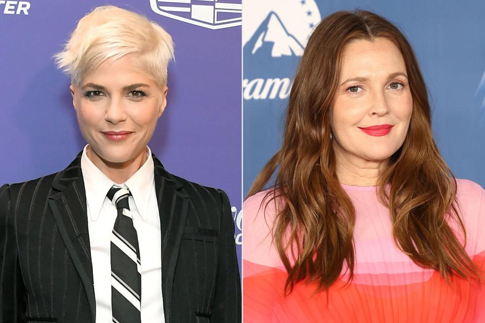 Selma Blair attends The Hollywood Reporter's 29th Annual Women in Entertainment Breakfast with FIJI Water at Fairmont Century Plaza on December 08, 2021 in Los Angeles, California.; Drew Barrymore attends the 2022 Paramount Upfront at 666 Madison Avenue on May 18, 2022 in New York City. (Photo by Arturo Holmes/WireImage)