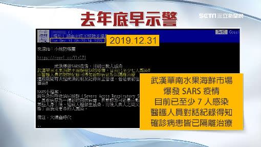 去年底，PTT就出現武漢肺炎的相關文章。（圖／翻攝自PTT）