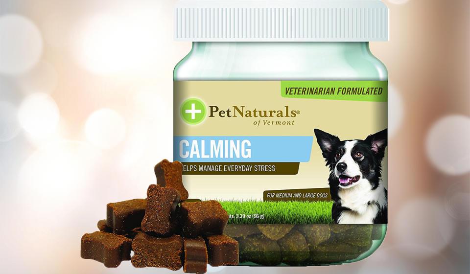 bottle of calming pet supplements