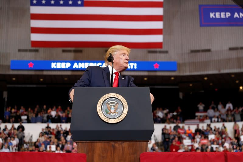 President Donald Trump delivers remarks during a campaign rally in Bossier City, U.S.