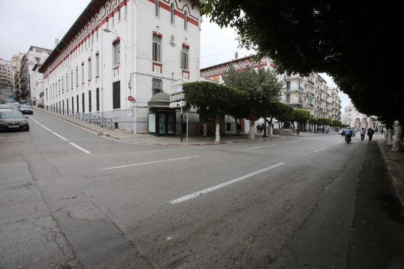 A general view shows empty streets after an anti-government protest were suspended, following the spread of the coronavirus disease (COVID-19), in Algiers