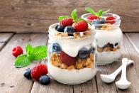 <p>Low-fat dairy products are a great source of <a href="https://www.prevention.com/food-nutrition/healthy-eating/g20499990/calcium-rich-foods/" rel="nofollow noopener" target="_blank" data-ylk="slk:calcium;elm:context_link;itc:0;sec:content-canvas" class="link ">calcium</a>, which is one of the main compounds that help fight high blood pressure. A 12-ounce serving of low-fat yogurt will give you about 30 percent of the recommended amount of calcium for the day. </p><p><strong>Try it: </strong>For a burst of morning energy, mix a cup of low-fat Greek yogurt with granola, almond slivers and <a href="https://www.prevention.com/food-nutrition/healthy-eating/a26537540/health-benefits-of-strawberries/" rel="nofollow noopener" target="_blank" data-ylk="slk:berries;elm:context_link;itc:0;sec:content-canvas" class="link ">berries</a> for an extra heart-healthy boost. Check out these <a href="https://www.prevention.com/food-nutrition/healthy-eating/g20488250/25-things-you-can-do-with-yogurt/" rel="nofollow noopener" target="_blank" data-ylk="slk:25 things you can do with yogurt;elm:context_link;itc:0;sec:content-canvas" class="link ">25 things you can do with yogurt</a>.</p>