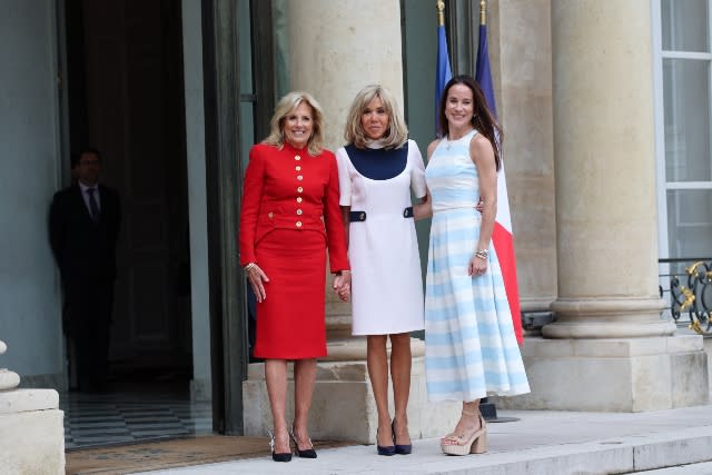 Meeting between Madame Brigitte Macron and Dr Jill Biden, wife of the President of the United States of America, and her daughter, Ashley Biden, at the Elysée Palace in Paris on July 25, 2023.