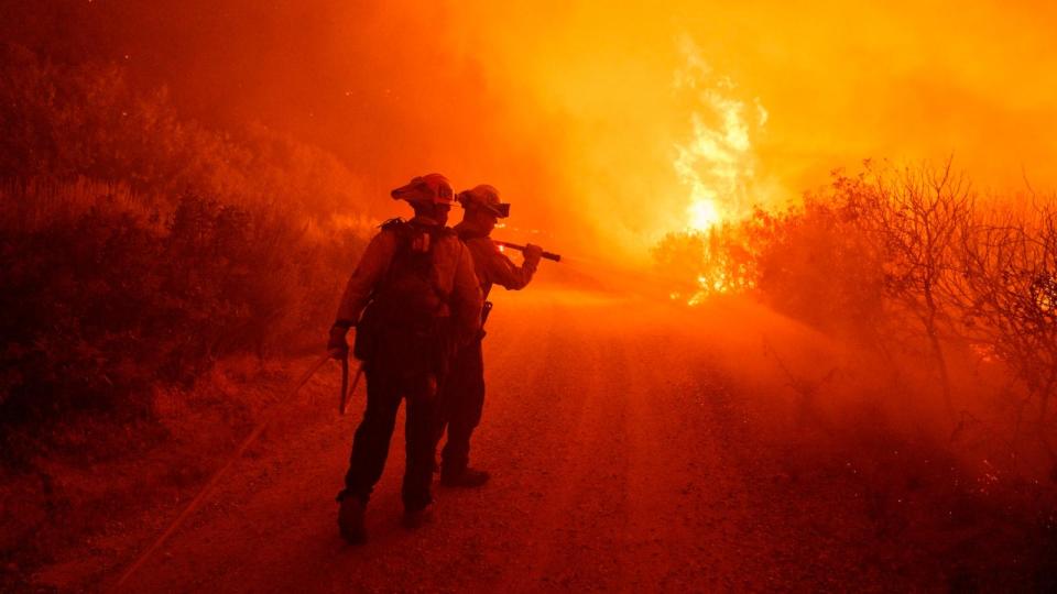 PHOTO: Firefighters work against the advancing Post Fire on June 16, 2024, in Gorman, Calif.  (Eric Thayer/AP)