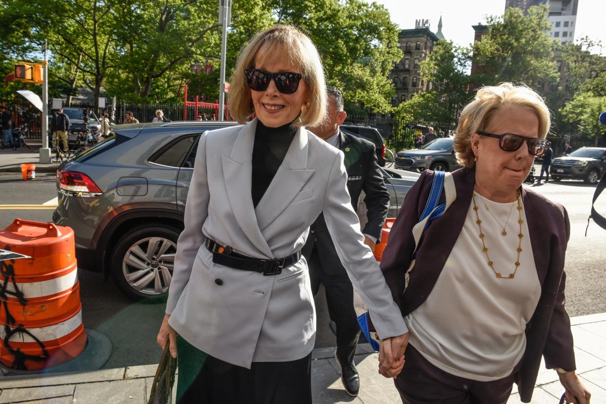 NEW YORK, NEW YORK - MAY 8: E. Jean Carroll arrives at Manhattan federal court on May 8, 2023 in New York City. Attorneys for E. Jean Carroll and Donald Trump are set to give closing arguments Monday morning in the battery and defamation trial against the former president in Manhattan federal court. (Photo by Stephanie Keith/Getty Images) ORG XMIT: 775975213 ORIG FILE ID: 1253154783